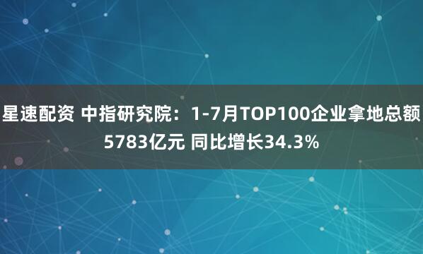 星速配资 中指研究院：1-7月TOP100企业拿地总额5783亿元 同比增长34.3%